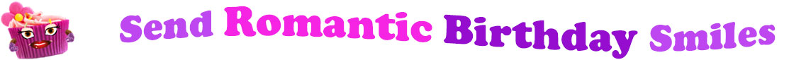 The banner image for this funny birthday category has a loverly cupcake with eyes that have long lashes and lip with shiny red lipstick and a sweet smile, arms with purple gloves. The paper around the cupcake is purple. There is pink icing at the top of the cupcakes with a lovely pink flower with a yellow center and there are a few sprinkles on the top of the icing. At the right of the cupcake are the following words "Send Romantic Birthday Smiles". Send is light purple, Romantic is bright pink and under, birthday is deep purple and smiles is light purple. The words are set in two curvy lines and on the first line is the words "send romantic", then on the second line are the words "birthday smiles" and under. At the smaller icon, the words are on one curvy line.