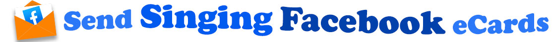 The banner image for this Singing Facebook ecards category has an orange envelope on the right side. The envelope is open and a piece of white card or paper is half pulled up from inside. On the card we see the blue and white Facebook logo, a white F on a blue background. At the right of the envelope are the following words "Send Singing Facebook ecards". The text is in two shades of blue, dark blue and royal blue. The words are set in two curvy lines and on the first line is the word "send Singing", then on the second line are the words "Facebook ecards". The words are set in a curvy line. The image is at the top of the Singing Facebook ecards page.