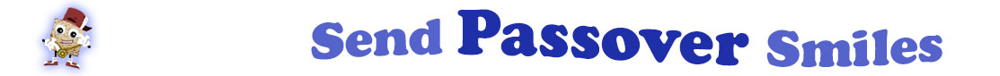The banner image for this Passover ecards category has a square piece of matzoh dressed up and posed as a rapper on the right side. The rapper matzoh has a smiley face on it and little arms and legs. At the right of the matzoh are the following words "Send Passover Smiles". The text is in three shades of blue: light gray blue, navy blue and royal blue. The words are set in two curvy lines and on the first line is the word "send", then on the second line are the words "Passover Smiles". The image is at the top of the Passover ecards page.
