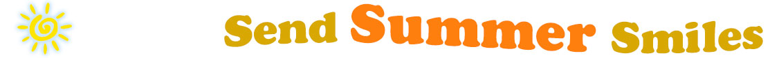 The banner image for this Summer ecards category has a drawing of a sun on the left-most side. The sun is a thick, yellow, hand-drawn spiral surrounded by hand-drawn yellow radials. At the right of the sun are the following words "Send Summer Smiles". The text is in 2 colors, yellow and orange. The words are set in two curvy lines and on the first line is the word "send", then on the second line are the words "Summer Smiles." The words are set in a curvy line. The image is at the top of the Summer ecards page.