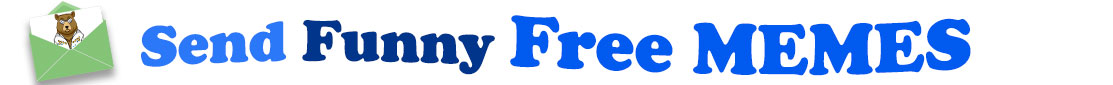 The banner image for this funny free memes category has a green envelope on the left side. The envelope is tilted and the flap is open and up. Sticking up and out of the envelope there is a bear wearing sunglasses and a white, jeweled Elvis pantsuit. At the right of the envelope are the following words "Send Funny Free Memes". The word Send is light blue. The word Funny is dark blue. The words Free and Memes are royal blue. The words are set in two curvy lines. On the first line are the words "Send Funny", then on the second line are the words "Free Memes".