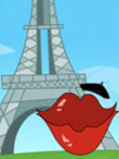 The Eiffel Tower with a big pair of lips in front of it.
