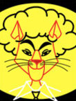 A cat with an afro done in the style of neon-lights.
