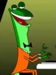 A lizard lounge singer plays piano and sings.