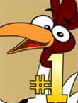 A chicken stands at the podium of an awards show, and there is a #1 trophy in front of him.