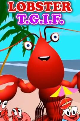 A lobster dances with some crabs on a beach.