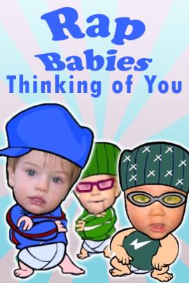 A trio of babies dressed as rappers, in hats and track jackets.