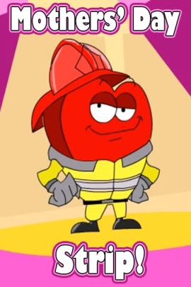 A red heart in a fireman's outfit is the focus of the thumbnail for this adult Mothers Day ecard.