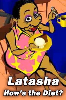 A 30-something black woman wearing a yellow dress with pink flowers sits at a table in a cafe.