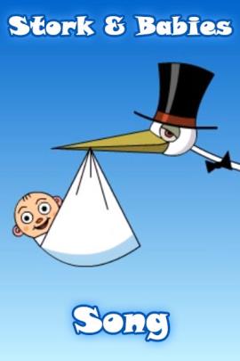 A stork, wearing a top hat, and bow tie, carries a bundle in his beak that contains a happy, smiling baby.