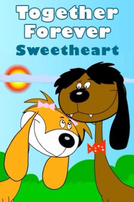 Two dogs lean lovingly against each other.