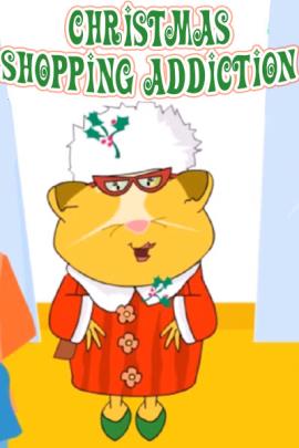 A hamster wearing a red coat that resembles Santa’s coat, and a big fur hat is surrounded by piles of colorfully wrapped gifts.