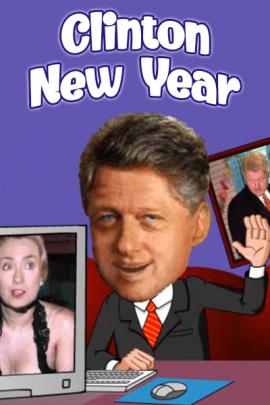 A photo of Bill Clinton’s face, on a cartoon body surrounded by stars.