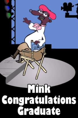 A mink in a film director outfit: a beret, glasses, and a neck scarf.