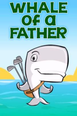 This Fathers Day greeting card features a whale wearing a golf bag, and selecting a club from it, which is pictured in this preview image.