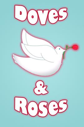 A dove flying through the sky, clutching a single red rose in its beak.