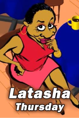 A 30-something black woman sitting at a table in her favorite coffee shop.