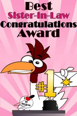 A chicken is presenting a # trophy at an awards show.
