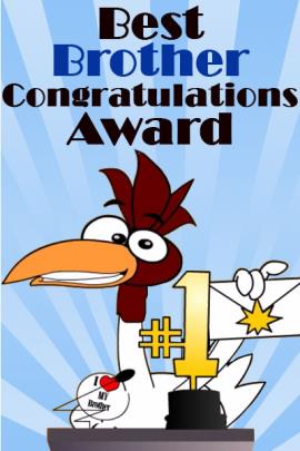 A chicken stands at the podium of an awards show with a #1 trophy in front of him.