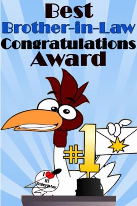 A chicken with a #1 trophy. He is presenting it at an award show.