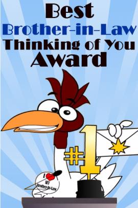 A chicken stands at the podium of an awards show, with a large, gold #1 trophy in front of it.