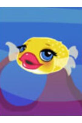 A yellow fish, with flowing fins, and big red lips.