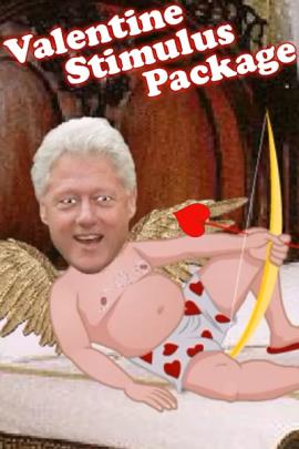 A cupid, but instead of the face of a cherub, it has the face of Bill Clinton.