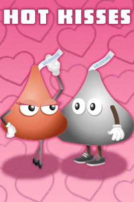 Two kiss candies leaning together seductively.