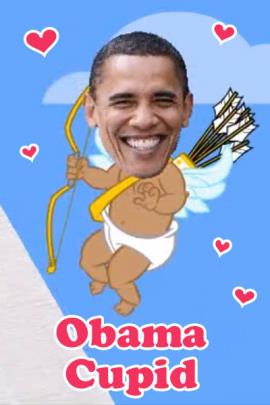 A cupid with Barack Obama's smiling face.