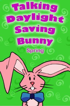 A cute pink bunny wearing a blue bow around its neck.