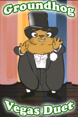 A groundhog in a tuxedo poses with his shadow, before doing a song and dance routine.