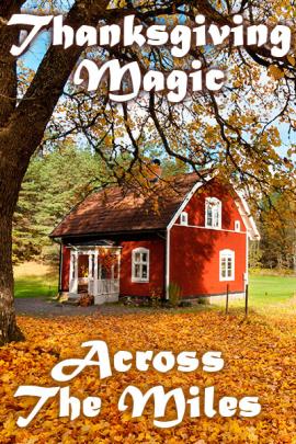 A quaint farmhouse in the middle of a field with lots of autumn leaves on the ground.
