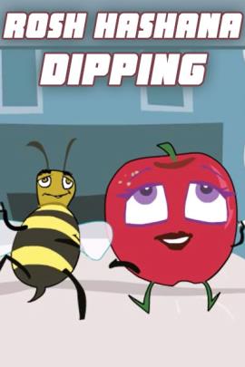 A bee and an apple lie in a bed together, both are smoking cigarettes.