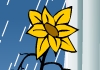 In this free sympathy ecard, a potted plant with a yellow bloom sits on a window sill. There is rain falling outside.
