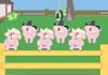 Five pigs wearing bandanas and cowboy hats are line dancing. Singing Piglets Birthday is written at the bottom of the thumbnail.