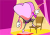 A candy heart with the words 'Hot 4 You' written below her face. She is wearing high heels, and a feather boa.