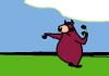A bipedal bull, holding a red rose in its hoof.