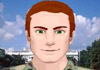 An animated male Marine, wearing fatigues, and smiling quietly at the viewer.