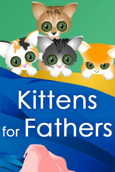 The preview image for this singing Fathers Day card features four animated kitties, peering anxiously over the foot board of a bed to peer at the viewer.