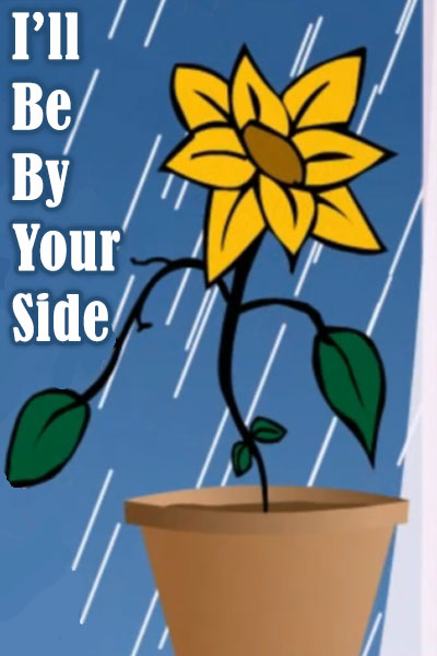 In this free sympathy ecard, a potted plant with a yellow bloom sits on a window sill. There is rain falling outside.