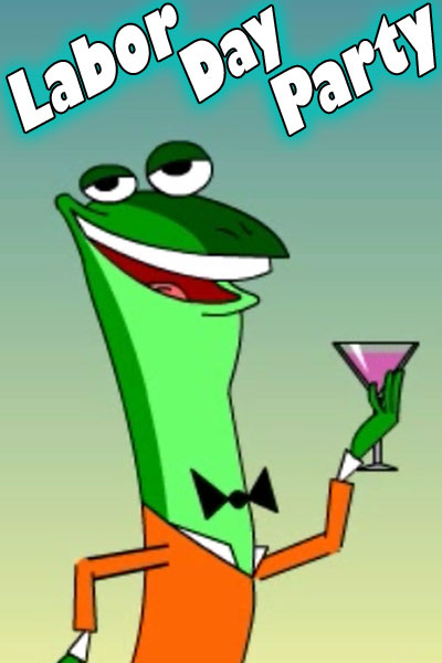 A lizard in a smoking jacket, holds up a martini glass.