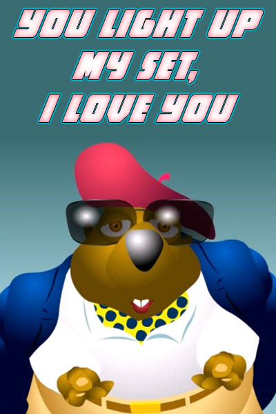 A movie director that is a bear. He's wearing big sunglasses, a beret, and a jacket draped over his shoulders in in the style of a stereotypical director.