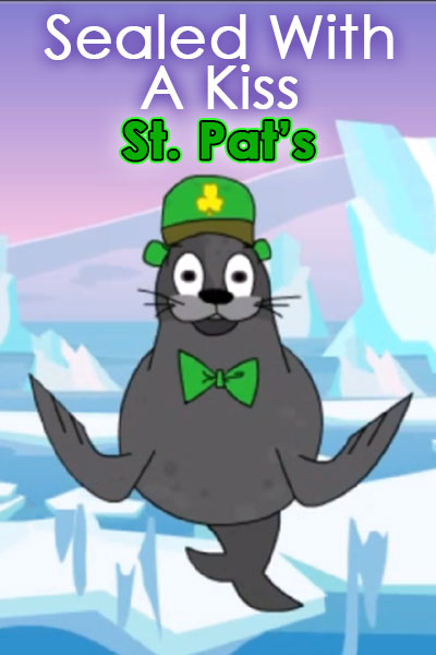 A seal with a green derby hat and bow tie looks at the viewer happily in the thumbnail for this cute St. Patrick's Day ecard.
