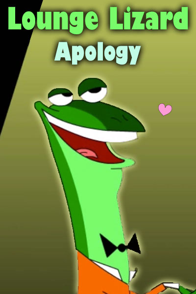 In this free apology ecard a green lizard smiles at the viewer.