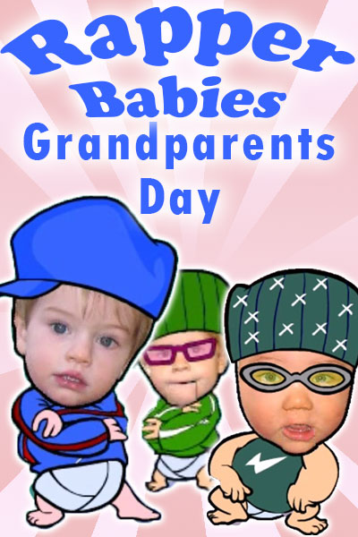 Three posing babies dressed in the style of hip hip or rap artists.