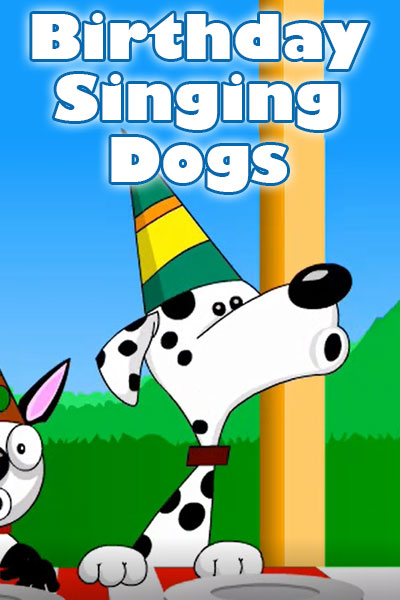 A howling Dalmatian puppy wearing a party hat.