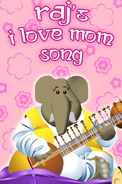 The thumbnail for this musical Mothers day ecard features an elephant, sitting on a cushion in flowing robes. He's holding a sitar in his lap.