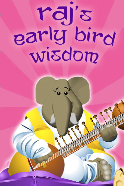 An elephant sits on a pillow, playing the sitar.