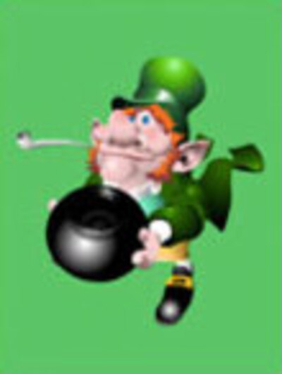 A leprechaun carries an empty pot, waiting for the viewer to drop some gold coins into it.