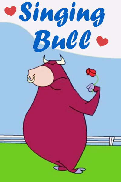 A bipedal bull, holding a red rose in its hoof.